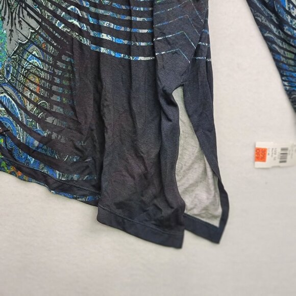 Robert Kitchen Canada Long Sleeve Asymmetric Peacock Print Top XL New - Picture 5 of 12